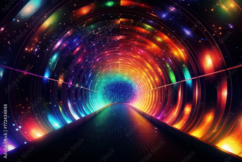 Futuristic Space neon tunnel. Space motion bright speed flash. Generate Ai Futuristic Space neon tunnel. Space motion bright speed flash. Generate Ai