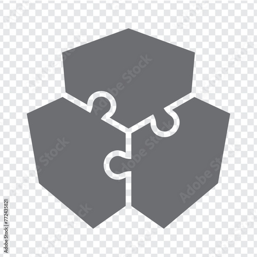 Simple icon puzzle in gray. Simple icon polygonal puzzle of the  three elements on transparent background for your web site design, app, UI. EPS10. photo