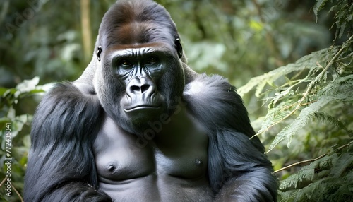 A Solitary Gorilla Pausing To Listen To The Sounds 2