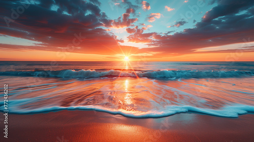 beautiful beach and gentle blue sea waves. sunset view on the beach 