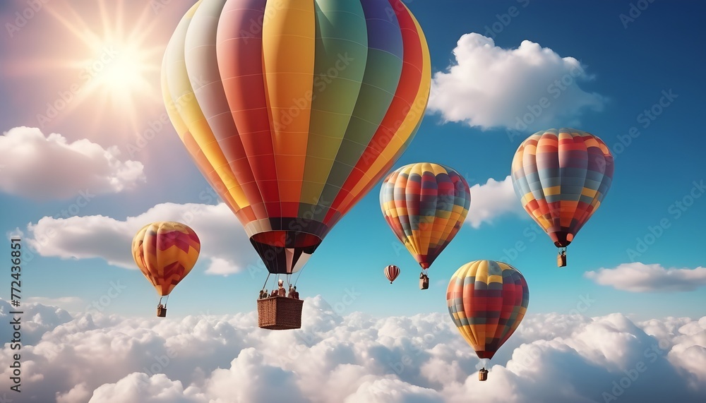 Obraz premium Colorful air balloons flying in the sky over clouds landscape