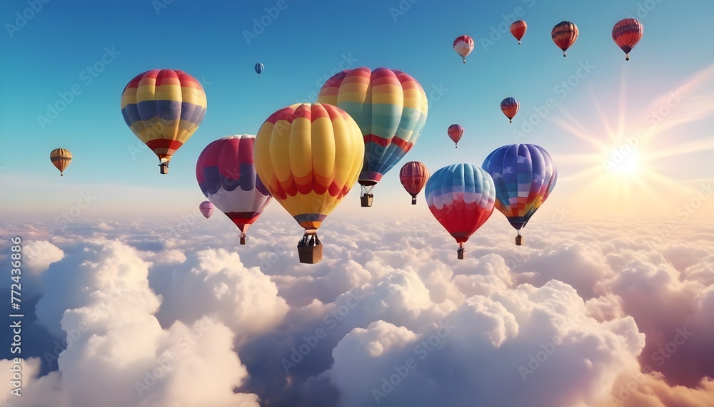 Fototapeta premium Colorful air balloons flying in the sky over clouds landscape