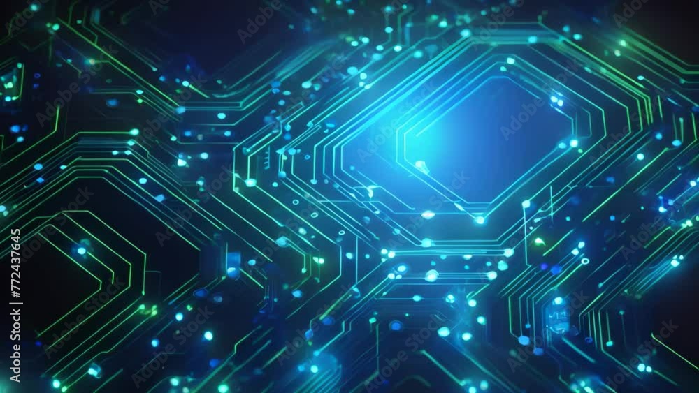 A computer circuit board displaying a blue light in its center, symbolizing technology, connection, and power, Technology background vector abstract futuristic circuit board hexagonal, AI Generated A computer circuit board displaying a blue light in its center, symbolizing technology, connection, and power, Technology background vector abstract futuristic circuit board hexagonal, AI Generated