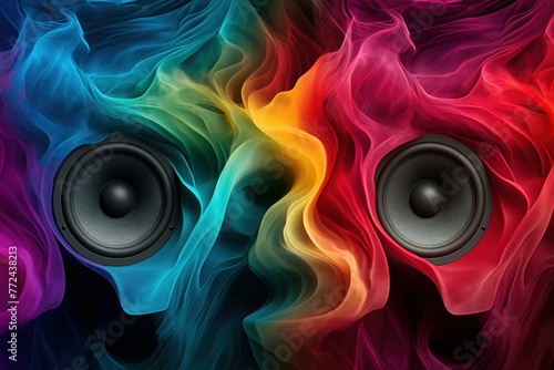Vibrant Speakers colorful waves music. Musical system. Generate Ai