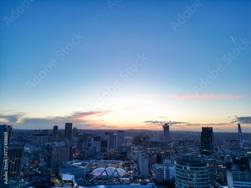Aerial View of City Centre Buildings of Birmingham Central City of England United Kingdom During Sunset. March 30th, 2024