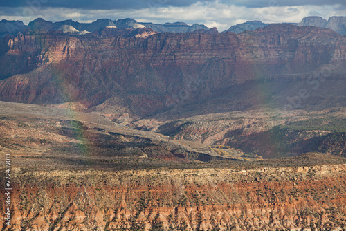 Zion National Park Landscape With Storm Clouds and a Double Rainbow
