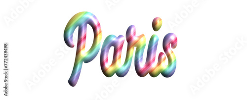 Paris - rainbow color, , fabric style - name - three-dimensional effect tubular writing - Vector graphics - Word for greetings, banners, card, prints, cricut, silhouette, sublimation	