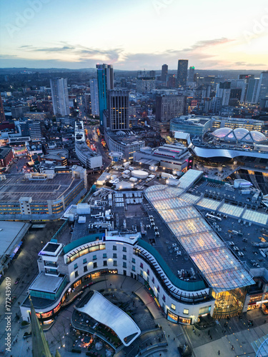 Aerial View of City Centre Buildings of Birmingham Central City of England United Kingdom During Sunset. photo