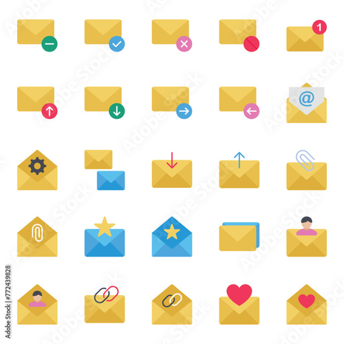 Flat color icons set for Email communication.