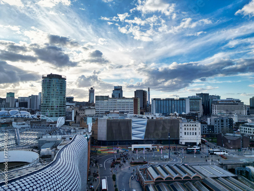 Aerial View of City Centre Buildings of Birmingham Central City of England United Kingdom During Sunset.