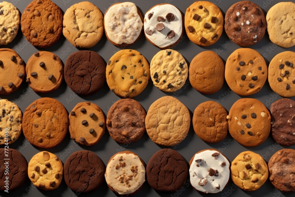 A delightful mealtime scene featuring an assorted collage of delicious and crispy cookies. A delightful mealtime scene featuring an assorted collage of delicious and crispy cookies.