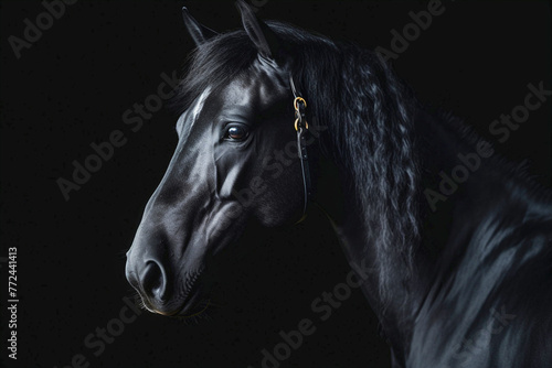 Side view portrait of a black horse  generative ai