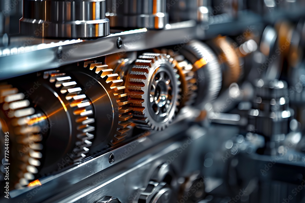Close-up of metallic gears and auto parts. A stunning macro photograph of automotive gears Close-up of metallic gears and auto parts. A stunning macro photograph of automotive gears