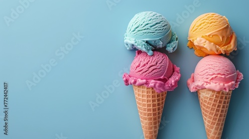 Three Ice Cream Cones With Different Flavors