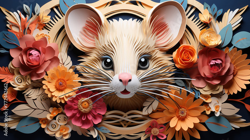 Year of the mouse paper art design, Bright color © Mukhlesur