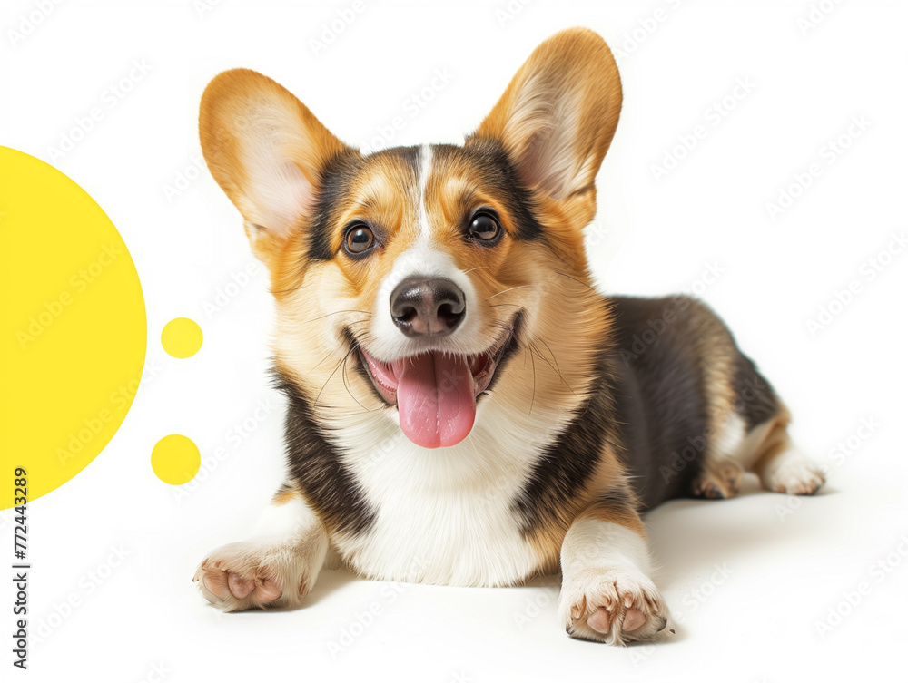 A Corgi with its cheerful demeanor, clean white studio background 