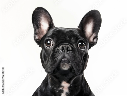 A French Bulldog with its characteristic bat ears, white studio backdrop © alexandra_pp