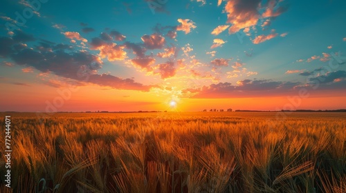 Sun Setting Over Wheat Field © ArtCookStudio