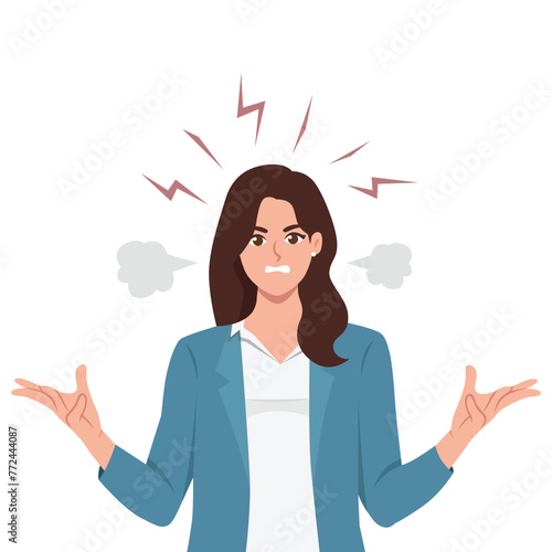 Angry woman screaming frustrated concept. Flat vector illustration isolated on white background