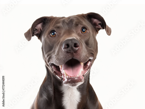 An adult Pitbull with a friendly expression  studio white background 