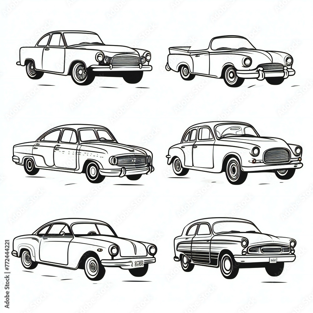 set of car black outline white illustration vector