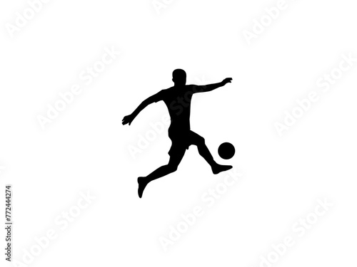 Soccer player silhouette. Soccer player kicking ball.