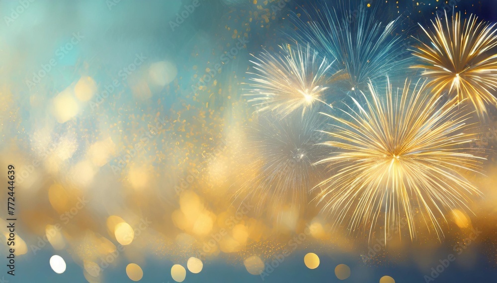 abstract background new year blue and gold fireworks and celebrating holiday copy space
