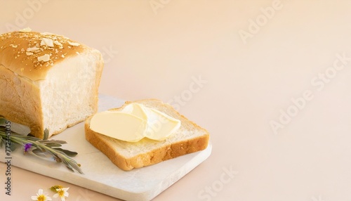 buttered bread isolated pastel background copy space