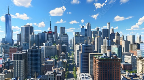 Breathtaking 3D Rendering of Urban Sophistication in a Vibrant City Skyline AI Image