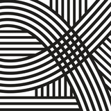 Black white line distortion illusion design. Geometric striped pattern. Vector monochrome background	
