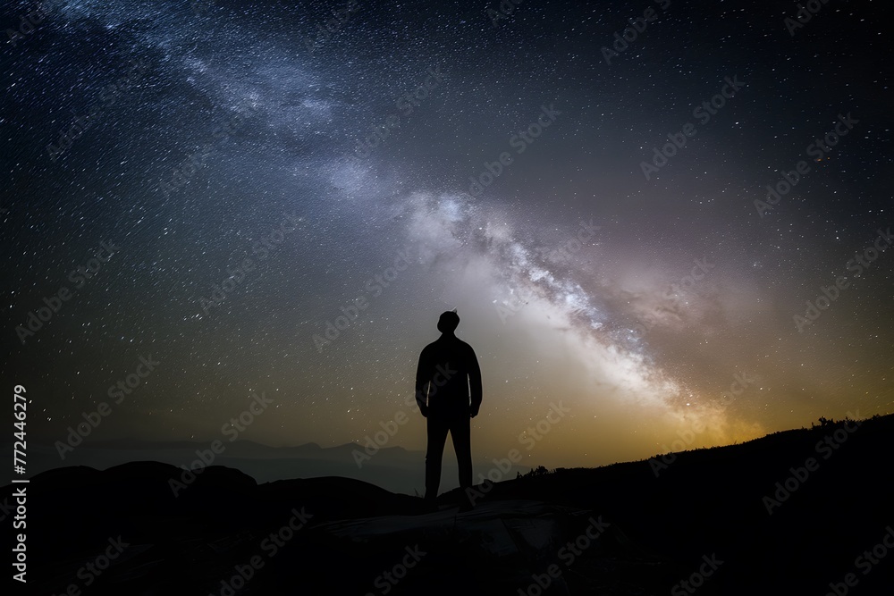 Fototapeta premium Curious mind person gazes at stars, pondering mysteries of universe