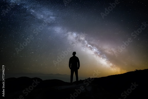 Curious mind person gazes at stars, pondering mysteries of universe © Jawed Gfx