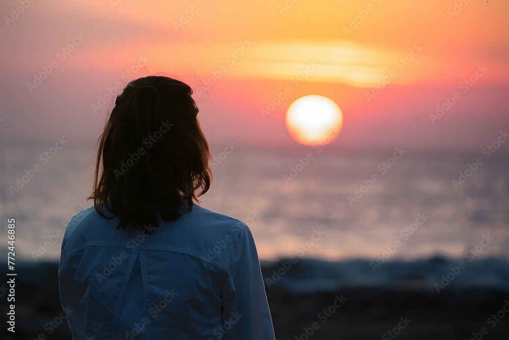 Grateful spirit person gazes at sunset, marveling at natures beauty with appreciation Grateful spirit person gazes at sunset, marveling at natures beauty with appreciation
