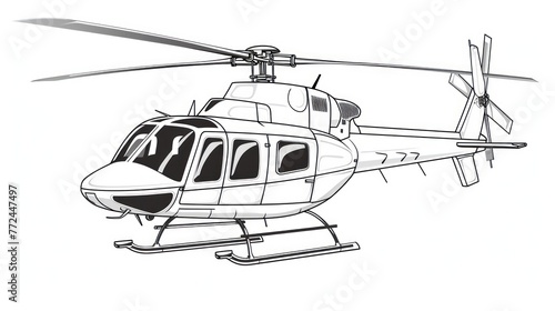 Hand-coloring contour drawing: Helicopter on a white background, an aerial illustration of modern aviation.