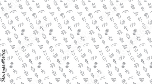 Sweets and baking dessets seamless patten in transparent background. Bakery, Drinks, Cakes, dessert, pastries linear pattern. Doodle vector ,sweet elements background for menu,cafe shop.
