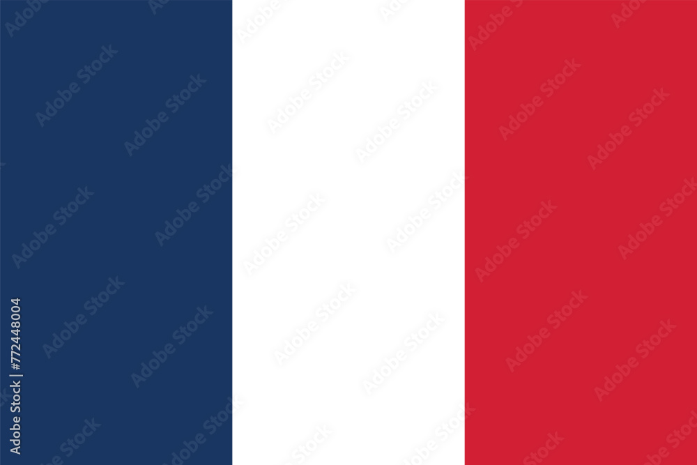 The flag of France in a round shape. Tricolor: blue, white, red. Three vertical stripes. Isolated vector illustration on gray background.