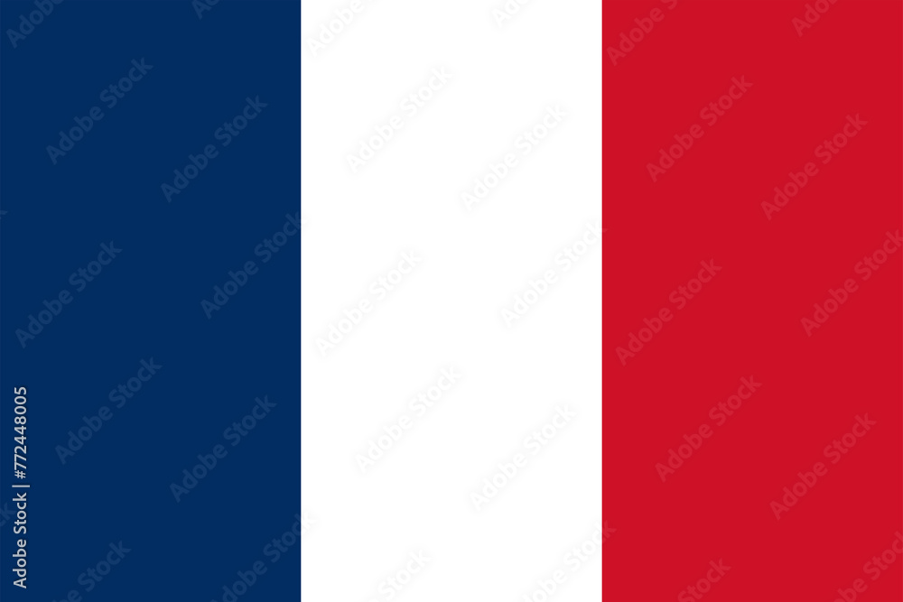 The flag of France in a round shape. Tricolor: blue, white, red. Three vertical stripes. Isolated vector illustration on gray background.