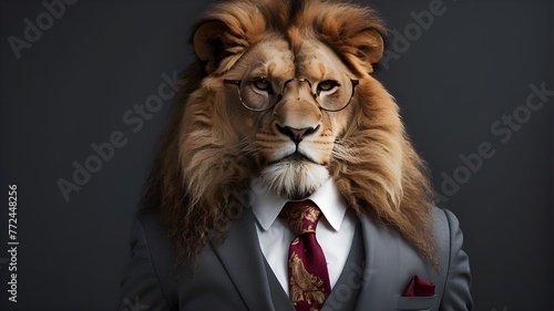 Chic lion wearing glasses and a suit