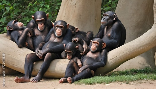 a group of chimpanzees enjoying a leisurely aftern upscaled 38 photo