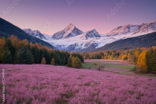 A scenic sunrise paints the sky with vibrant colors over a majestic mountain range