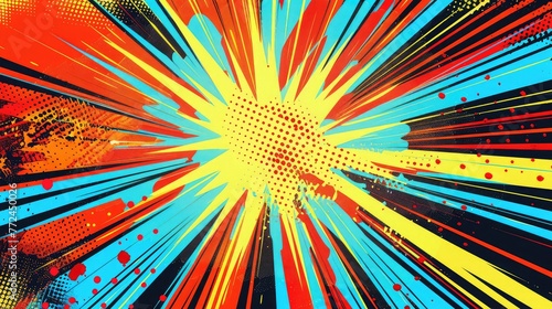 Sunburst and explosion with abstract color halftone. Background in pop art style for comic,A contemporary take on the classic pop art style, with a colorful and abstract design