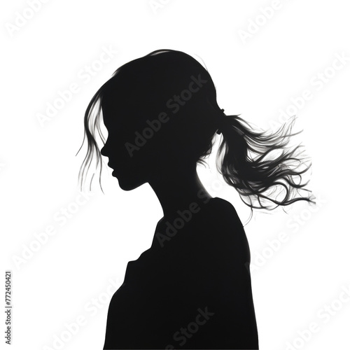 a silhouette of a woman with long hair in a ponytail on a transparent background . High quality on transparent photo