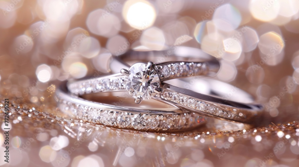 pair of rings ,Gold jewelry on sparkling background