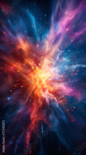 abstract cosmic background with colorful red and blue laser lights ,Supernova explosion illuminates vibrant multi colored galaxy in abstract  © Adeem