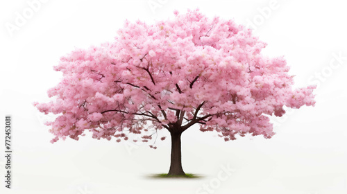 one cherry tree, pink, shady, white background  ,Generate AI © VinaAmeliaGRPHIC
