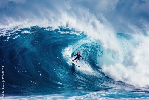 Surfer riding a big wave in the ocean