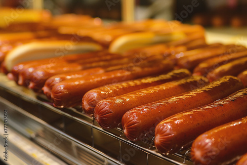 sausages on the counter in the supermarket, close-up