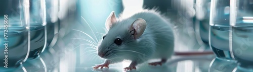 Lab rat navigating a complex, hyperrealistic scifi obstacle course, biotech advancements in focus