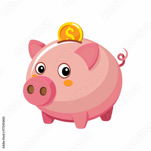 Piggy bank with golden coins.