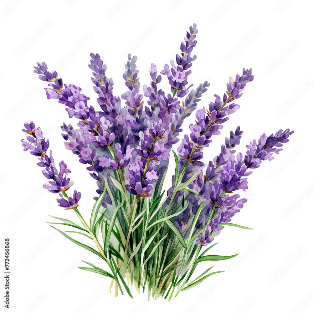 Fototapeta premium watercolor illustration with lavender flowers, composition of lavender flowers, bouquet of lavender flowers